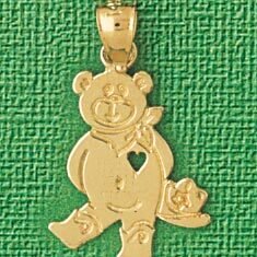 Teddy Bear With Heart Pendant Necklace Charm Bracelet in Yellow, White or Rose Gold 2509
