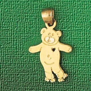 Teddy Bear With Heart Pendant Necklace Charm Bracelet in Yellow, White or Rose Gold 2516