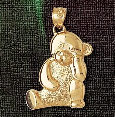 Teddy Bear With Heart Pendant Necklace Charm Bracelet in Yellow, White or Rose Gold 2521