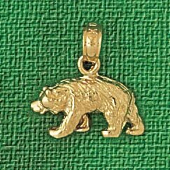 Wild Bear Pendant Necklace Charm Bracelet in Yellow, White or Rose Gold 2553