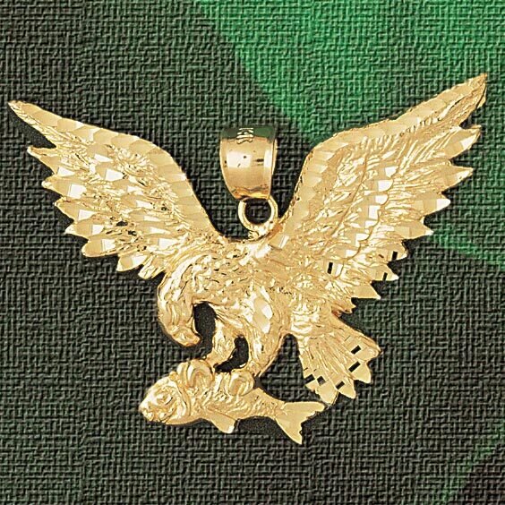 Eagle Hunting Fish Pendant Necklace Charm Bracelet in Yellow, White or Rose Gold 2813