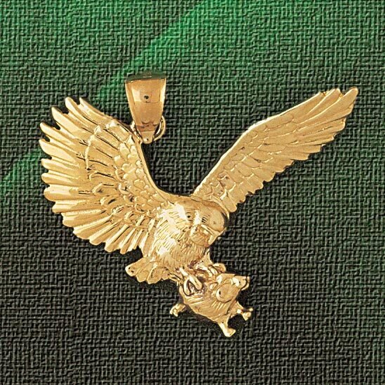 Eagle Hunting Fish Pendant Necklace Charm Bracelet in Yellow, White or Rose Gold 2814