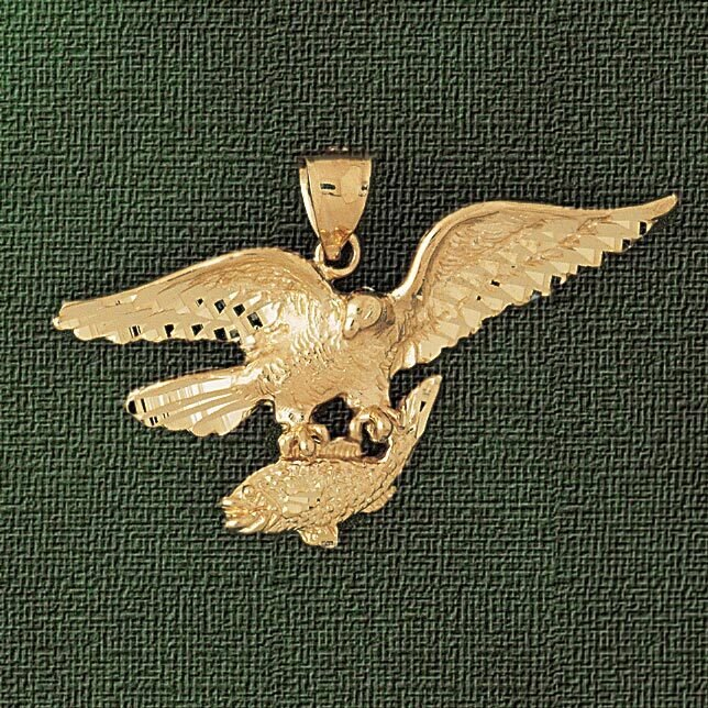 Eagle Hunting Fish Pendant Necklace Charm Bracelet in Yellow, White or Rose Gold 2815