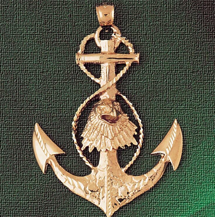 Eagle On Anchor Pendant Necklace Charm Bracelet in Yellow, White or Rose Gold 2864