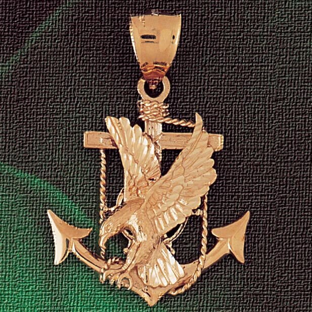 Eagle On Anchor Pendant Necklace Charm Bracelet in Yellow, White or Rose Gold 2866