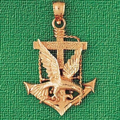 Eagle On Anchor Pendant Necklace Charm Bracelet in Yellow, White or Rose Gold 2868