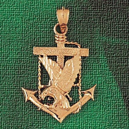 Dazzlers Jewelry Eagle On Anchor Pendant Necklace Charm Bracelet in Yellow, White or Rose Gold 2870…