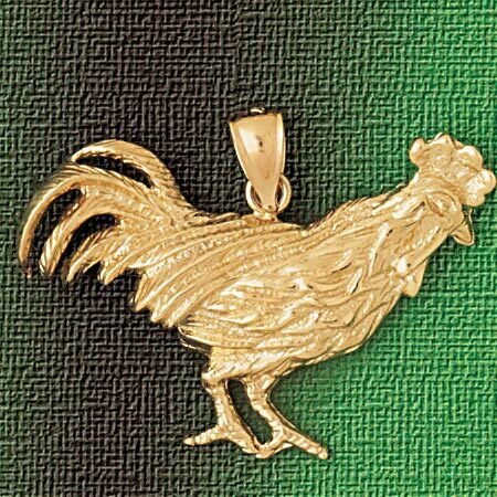 Rooster Pendant Necklace Charm Bracelet in Yellow, White or Rose Gold 2962