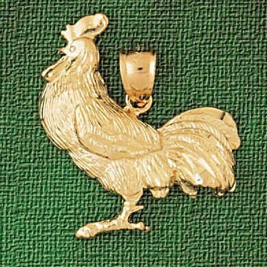Rooster Pendant Necklace Charm Bracelet in Yellow, White or Rose Gold 2965
