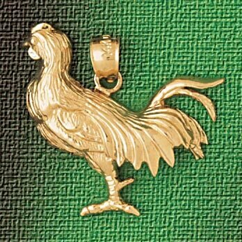 Rooster Pendant Necklace Charm Bracelet in Yellow, White or Rose Gold 2967