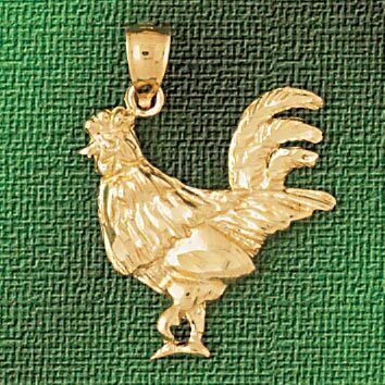 Rooster Pendant Necklace Charm Bracelet in Yellow, White or Rose Gold 2968