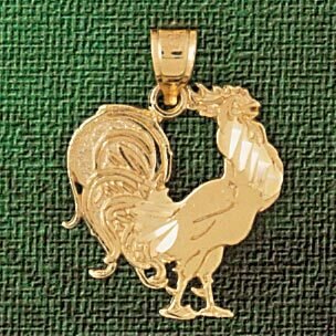 Rooster Pendant Necklace Charm Bracelet in Yellow, White or Rose Gold 2970