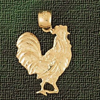 Rooster Pendant Necklace Charm Bracelet in Yellow, White or Rose Gold 2971
