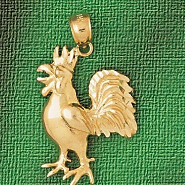 Rooster Pendant Necklace Charm Bracelet in Yellow, White or Rose Gold 2972