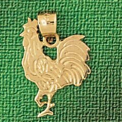 Rooster Pendant Necklace Charm Bracelet in Yellow, White or Rose Gold 2973