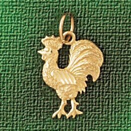 Rooster Pendant Necklace Charm Bracelet in Yellow, White or Rose Gold 2974