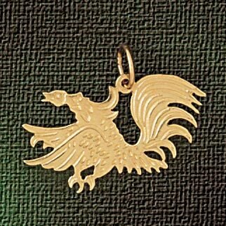 Rooster Pendant Necklace Charm Bracelet in Yellow, White or Rose Gold 2976