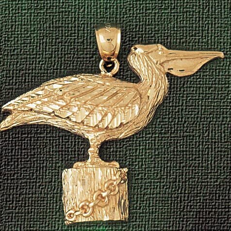 Pelican Pendant Necklace Charm Bracelet in Yellow, White or Rose Gold 2979