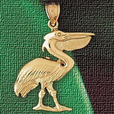 Pelican Pendant Necklace Charm Bracelet in Yellow, White or Rose Gold 2985