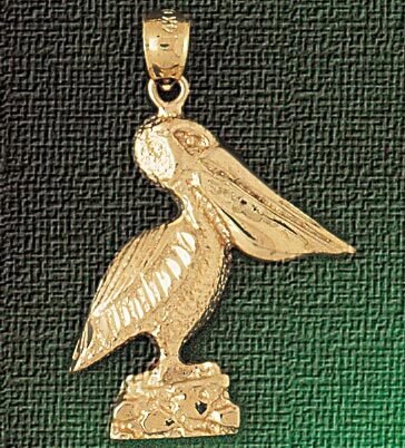 Pelican Pendant Necklace Charm Bracelet in Yellow, White or Rose Gold 2986