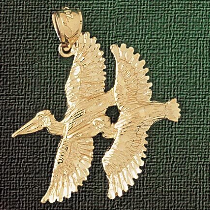 Pelican Pendant Necklace Charm Bracelet in Yellow, White or Rose Gold 2992