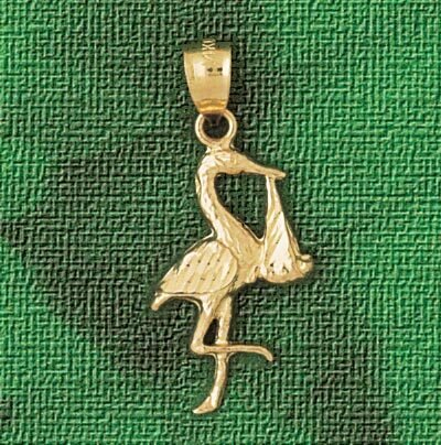 Stork Pendant Necklace Charm Bracelet in Yellow, White or Rose Gold 3019