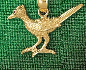 Roadrunner Bird Pendant Necklace Charm Bracelet in Yellow, White or Rose Gold 3044