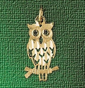 Owl Pendant Necklace Charm Bracelet in Yellow, White or Rose Gold 3063