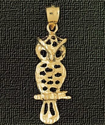 Owl Pendant Necklace Charm Bracelet in Yellow, White or Rose Gold 3070