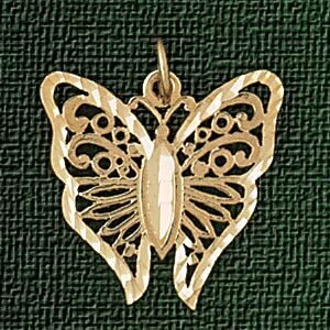 Butterfly Pendant Necklace Charm Bracelet in Yellow, White or Rose Gold 3101