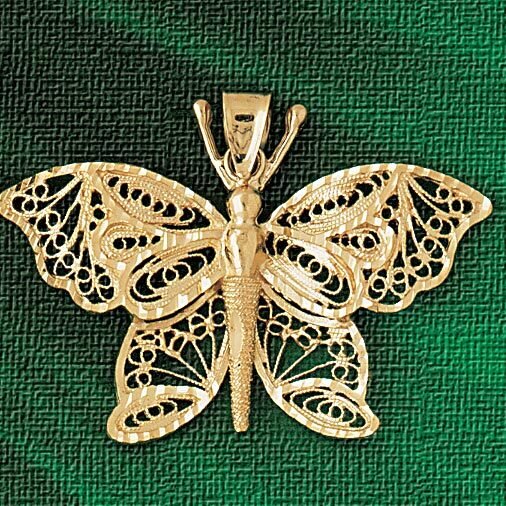 Filigree Butterfly Pendant Necklace Charm Bracelet in Yellow, White or Rose Gold 3148