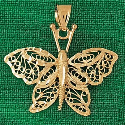 Filigree Butterfly Pendant Necklace Charm Bracelet in Yellow, White or Rose Gold 3149