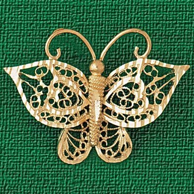 Filigree Butterfly Pendant Necklace Charm Bracelet in Yellow, White or Rose Gold 3150