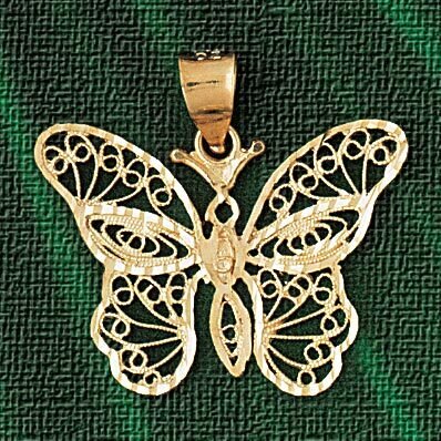 Filigree Butterfly Pendant Necklace Charm Bracelet in Yellow, White or Rose Gold 3151