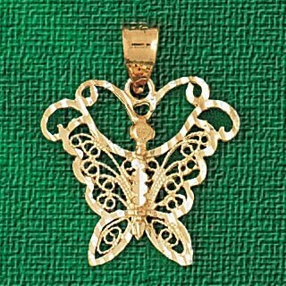 Filigree Butterfly Pendant Necklace Charm Bracelet in Yellow, White or Rose Gold 3153