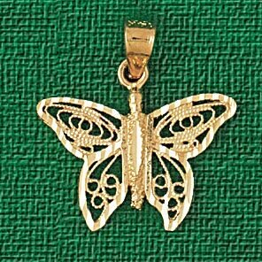 Filigree Butterfly Pendant Necklace Charm Bracelet in Yellow, White or Rose Gold 3154