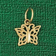 Filigree Butterfly Pendant Necklace Charm Bracelet in Yellow, White or Rose Gold 3155