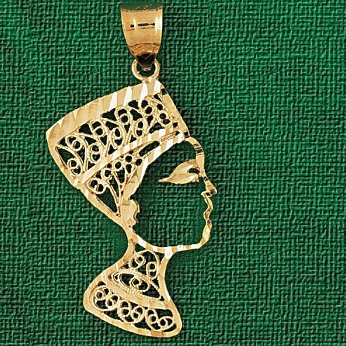 Filigree Cleopatra Pendant Necklace Charm Bracelet in Yellow, White or Rose Gold 3157