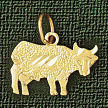 Cow Farm Animal Pendant Necklace Charm Bracelet in Yellow, White or Rose Gold 2636