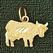 Dazzlers Jewelry Cow Farm Animal Pendant Necklace Charm Bracelet in Yellow, White or Rose Gold 2636…