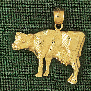 Cow Farm Animal Pendant Necklace Charm Bracelet in Yellow, White or Rose Gold 2639
