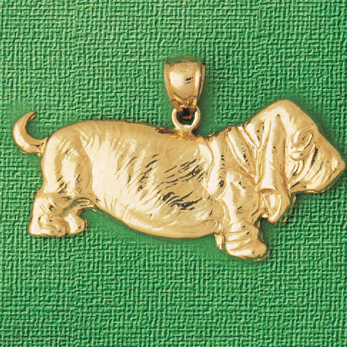 Bassett Hound Dog Pendant Necklace Charm Bracelet in Yellow, White or Rose Gold 2109