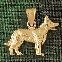 German Shepherd Dog Pendant Necklace Charm Bracelet in Yellow, White or Rose Gold 2140