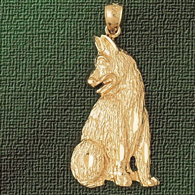 German Shepherd Dog Pendant Necklace Charm Bracelet in Yellow, White or Rose Gold 2144