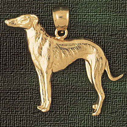 Borzoi Dog Pendant Necklace Charm Bracelet in Yellow, White or Rose Gold 2153