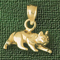 Dazzlers Jewelry 3 Dimensional Cat Pendant Necklace Charm Bracelet in Yellow, White or Rose Gold 20…