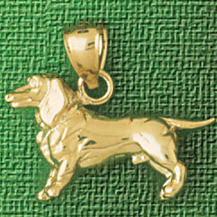 Dachshund Dog Pendant Necklace Charm Bracelet in Yellow, White or Rose Gold 2067