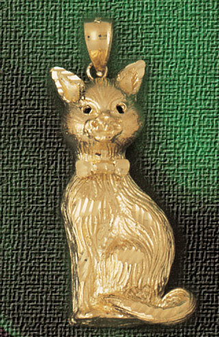 Cat Pendant Necklace Charm Bracelet in Yellow, White or Rose Gold 1906
