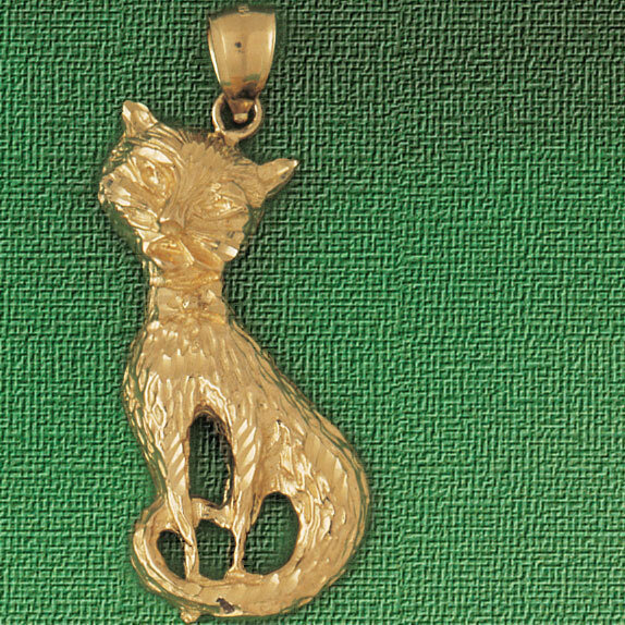 Cat Pendant Necklace Charm Bracelet in Yellow, White or Rose Gold 1909