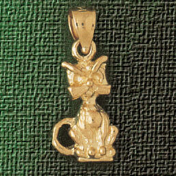 Cat Pendant Necklace Charm Bracelet in Yellow, White or Rose Gold 1918